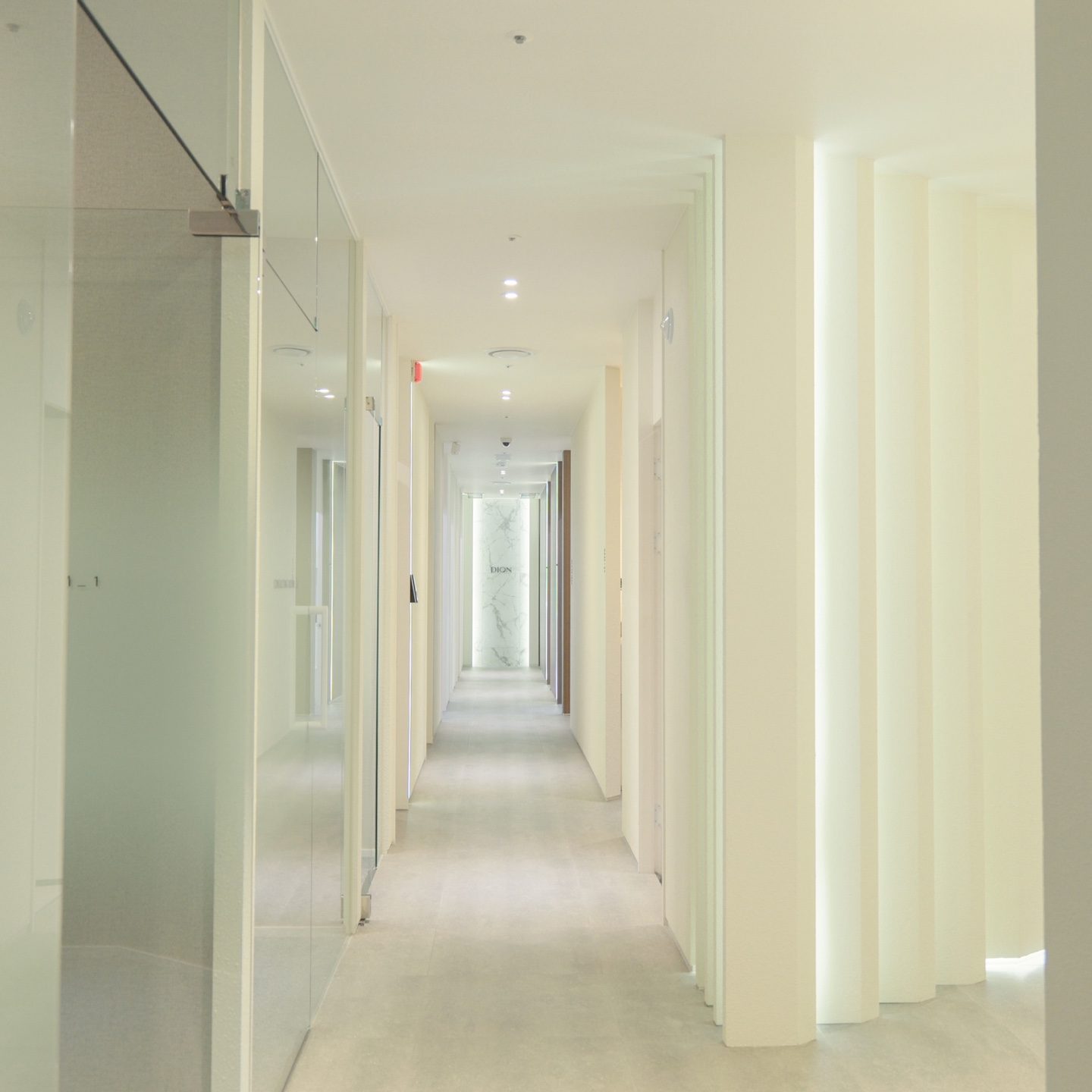 Inner Pathway Corridor - Clean, warm-lit minimalist aesthetic hallway